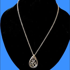 BRIGHTON Rock N Scroll Swirl Teardrop Silver Plated Necklace 20'' Long